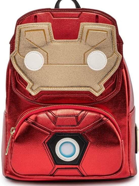 Handbags - Light Up Iron Man Mini Backpack - Metallic Leather, Stylish & Fun for Fans